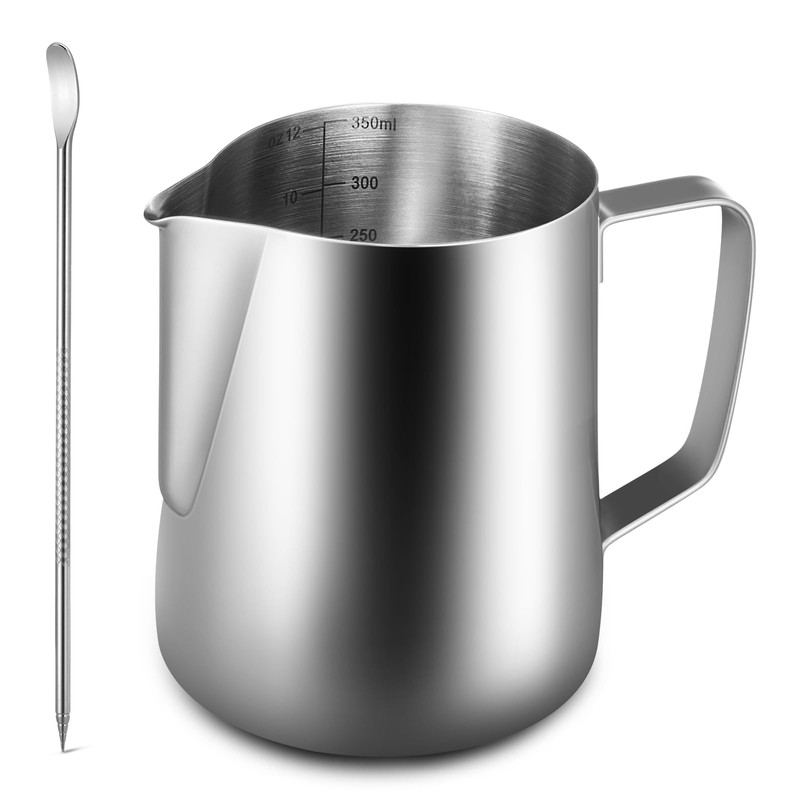 Anpro Milk Jug 350ml/12 fl.oz, 304 Stainless Steel Milk Pitcher,