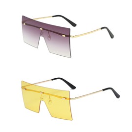 Square Sunglasses Flat Top Fashion Oversized Shades Mirror Rimless Glasses for Women for Men