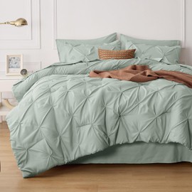 Bedsure Green Comforter Set Queen - Bed in a Bag Queen 7 Pieces, Pintuck Beddding Sets Green Bed Set, Spring Bedding with Comforter, Sheets, Pillowcases & Shams