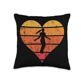 Cool Fitness Training Workout Cardio Gifts Skipping Heart Retro Vintage Sunset Jump Rope Jumpers Throw Pillow, 16x16, Multicolor