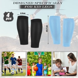 Tarpop 4 Pairs Basketball Leg Sleeves Youth Kid Calf Compression Sleeves for Sport Protection Calf and Shin Support(Blue, Black)