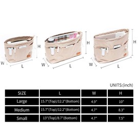 iN. Purse Organizer Insert with zipper Nylon fabric for women Handbags & Totebag beige Size: Large: 15.7"(Top)/12.2"(Bottom) L × 4.9"W × 10"H