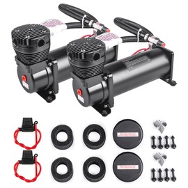 ZHSYMX Heavy Duty 200 PSI Air horn Compressor Dual Value Pack, 3/8 NPT Train Horn/Air Ride Compressor, Fittings for 12V Train/Truck/Car,Air Suspension horn Compressor BLACK