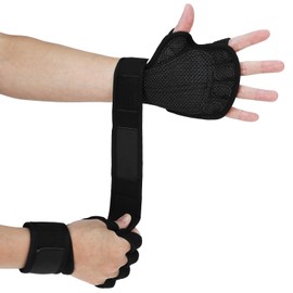 QWORK® Workout Gloves Gym Gloves for Weightlifting, Pull Ups, Cross Training (Black, Medium) - Anti-Sweat Design with Adjustable Wrist Wraps