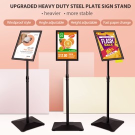 VAIIGO 3 Packs Heavy Duty Pedestal Poster Sign Stand, 8.5"x11" Adjustable Floor Standing Sign Holder with 6.6Lbs Solid Steel Base for Vertical and Horizontal View Sign Displayed Stands, Black