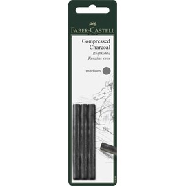 Faber-Castell Pack of 3 Compressed PITT Charcoal Sticks, Intensive Black, Medium