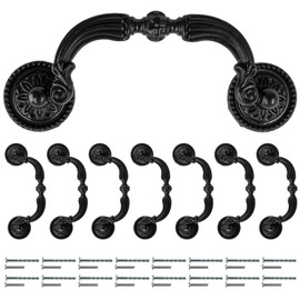 Kyuionty 8 Pack Bail Pull Handles, 3.5 Inch Hole Center Antique Drop Drawer Pull Swing Cabinet Dresser Handles, Antique Black(Total length: 4.72 inch)