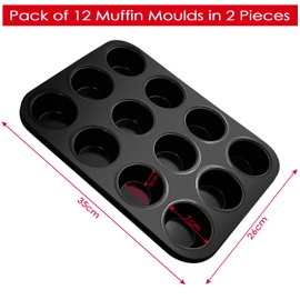 Fousenuk Muffin Tray, Pack of 2 Carbon Steel Muffin Tray for 12 Muffins, Non-Stick Coated Muffin Baking Mould, Muffin Tray, Muffin Tray, 12 Muffin Moulds, Muffin Moulds, Baking Tray