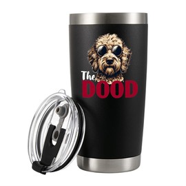 Panvola The Dood Goldendoodle Lover Gifts Vacuum Insulated Tumblers Dog Mom Dad Pet Dog Lover Vet Veterinarian Gifts Golder Retriever Poodle Dogs Stainless Steel 20 oz Black With Lid And Straw