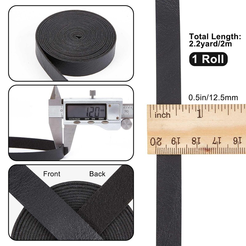 GORGECRAFT 1/2" Wide Faux Grain Buffalo Black Leather Strip 79"