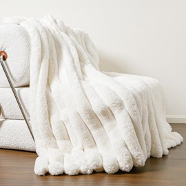 The Nantucket Blanket - Faux Fur Pillar Blanket 60"x70" Lighthouse Cream - Luxuriously Soft Cozy Warm Gift for Women, Plush Silky Fuzzy Weighted Reversible Design Home Decor