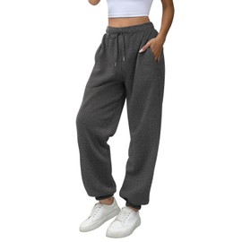 ATHMILE Sweatpants Women Joggers with Pockets Fleece Lined Baggy Cargo Work Yoga Lounge Snow Pants High Waisted Fall Fashion Black Grey