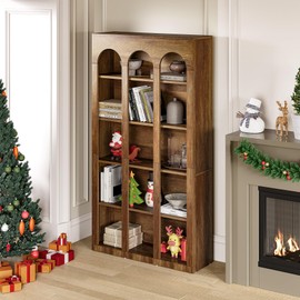 LITTLE TREE 5-Tier Bookshelf, 70.8-in Tall Bookcase with Open Shelves, Wooden Display Bookshelves and Bookcases, Vintage Display Book Shelf for Bedroom, Living Room, Office, Brown