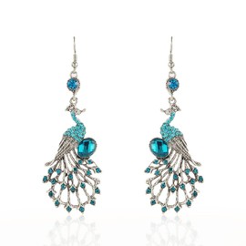 Peacock Chandelier Earrings, Peacock Bird Dangle Earrings for Women, Bohemian Peacock Statement Earrings, Sparkling Phoenix Stud Earrings Peacock Boho Jewelry, Beaded Peacock Drop Earrings (Blue)