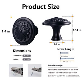 Xlroaafs Kitchen Cabinet Knobs, 10 Pack Matte Black Zinc Alloy, 1-2/5'' Round Handles for Cabinets and Drawers Dresser, Included Screws