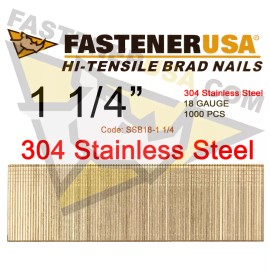 Fastener USA 1 1/4" 18 Gauge Straight Brad Finish Nails Stainless Steel 18 ga (1,000 ct)