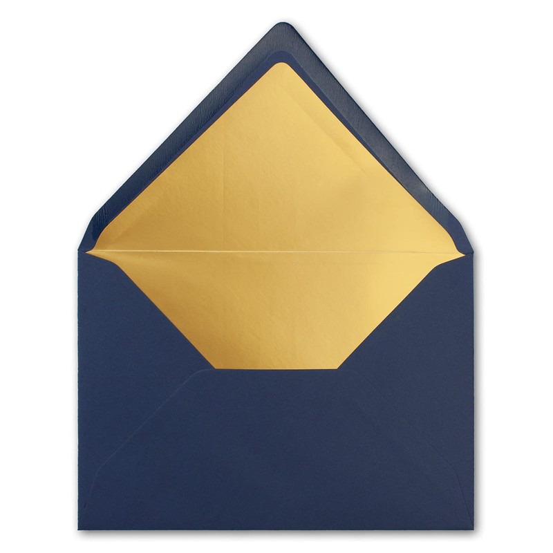 10 x metallic gold lined envelopes DIN C5, dark blue,