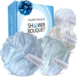 Loofah Bath Sponge XL 75g Soft Set by Shower Bouquet: 4 Pack Pastel Colors - Extra Large Mesh Pouf Scrubber for Men and Women - Exfoliate with a Big Lush Lathering Cleanse & Beauty Bathing Accessories