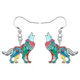 LONYOO Enamel Roaring Wolf Earrings Dangle Zinc Alloy Statement Earrings for Women Girls Charms Funny Wolf Gifts (Multicolor)