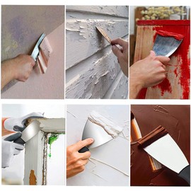 Set of 4 Spatulas for Painting Work, Stainless Steel Spatula Set with Plastic Handle (Rust-Proof), Wallpaper Scraper, Paint Scraper & Filling Spatula, Widths 40/75/100/150 mm, Premium Painting Tool