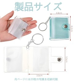 Mini Photo Album Keychain 2 Inch 20 Pcs Transparent Clear Pockets Waterproof PVC Snap Closure Storage Lover Memories Wedding Birthday Anniversary Memories Handmade DIY 5 Color Set (Transparent)