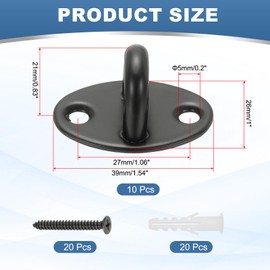 PATIKIL 10Pcs 304 Stainless Steel Ceiling Hooks, Oval Pad Eyes Plate Metal Wall Mount U Ceiling Hook with Screws for Hanging Ropes Post Queue Line Barrier, Black
