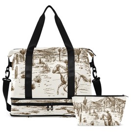 Blueangle Western Desert Cowboy Travel Duffel Bag, Waterproof Sports Tote Gym Bag with Shoes Compartment, Shoulder Weekender Overnight Bag for Women Men