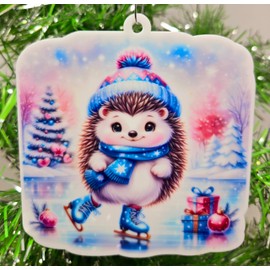 Hedgehog Ornament - Ice Skating Winter Wonderland Hedgehog Christmas Ornament