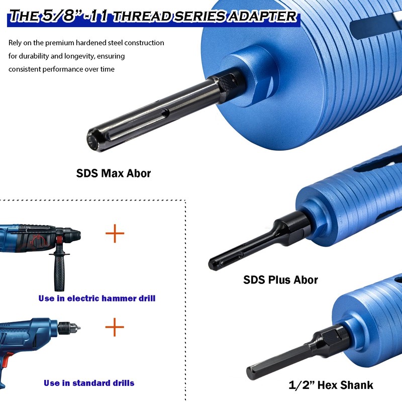 DaduoRi 5/8"-11 Male Thread to SDS Plus Arbor Core Drill