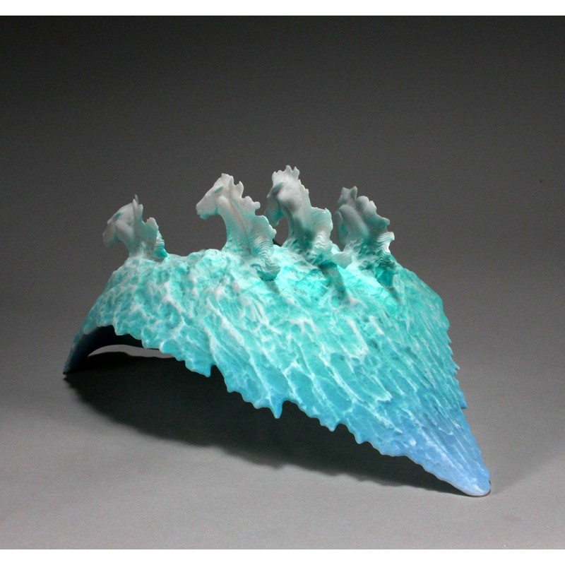 Surf Horses Sculpture from John Perry Airbrushed Blue Wave 14in