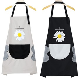 Voarge 2 Small Daisy Kitchen Aprons Adjustable Washable Waterproof Oily Kitchen Aprons with Pockets