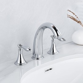 SaniteModar Chrome Bathroom Sink Faucet,Brass Bathroom Faucet 3 Hole,Widespread Bathroom Faucet for Sink 3 Hole,2 Handles Design with Water Supply Lines