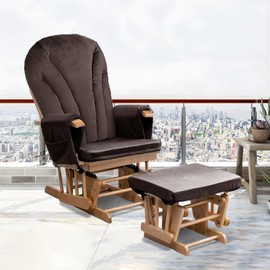 ANMINY 5pcs Glider Rocker Replacement Cushions Set - Thickened Velvet Glider Rocking Chair Cushions with 29 inch High Backrest & Side Pockets for Indoor Nursery, Washable & Non Slip, Brown Color