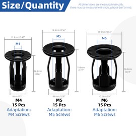 Glarks 45pcs Jack Nuts Kit Metric M4 M5 M6 Black Petal Nuts Expansion Nut Thins Fixings Dowels Assembly for Hollow Wall Iron Skin Line Use in Thin Soft Wall