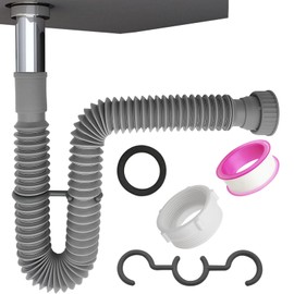 Flexible Expandable Bathroom P Trap, 1 1/4 to 1 1/2 Sink Drain Adapter Included, Wash Basin Rubber Tips Sink Drain Pipe, Universal Extension Tube for Kitchen Bathroom Sink Sewer Drain