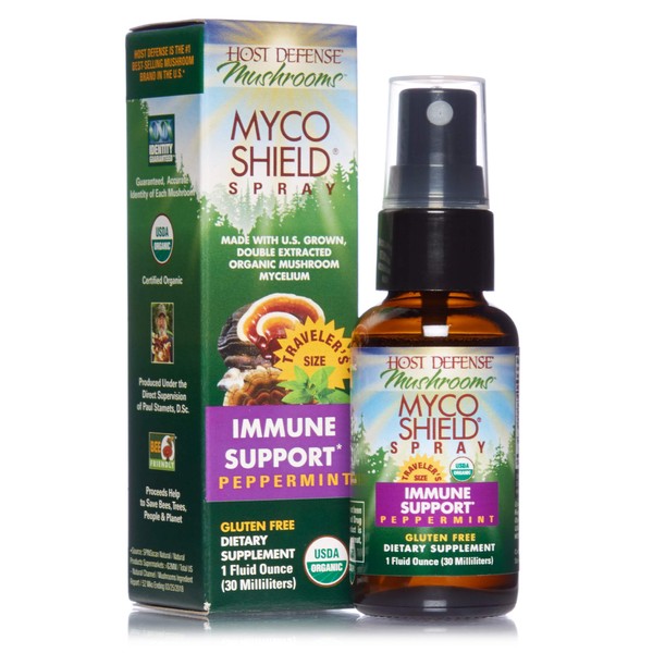 Host Defense, MycoShield Spray, Daily Immune Support, Mushroom Supplement, Peppermint, 1 fl oz