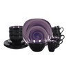 HomeVss, Stoneware Square 16pc Dinnerware Set, Inside Spinwash Swirl Purple
