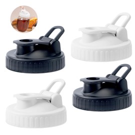 4 Pack Regular Mouth Mason Jar Pour Spout, Mason Jar Pitcher Lids with Leakproof Airtight Flip Cap, Reusable Plastic Canning Lids for Drinking Salad Dressing Pouring, Jar Lids, Black & White