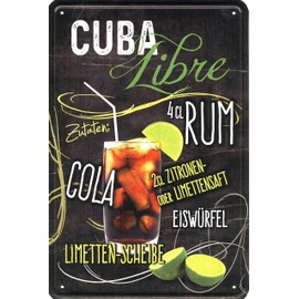 Geschenkeparadies 24 Decorative Tin Sign 20 x 30 cm Cuba Libre Recipe