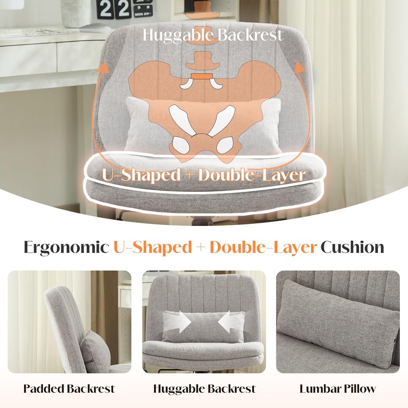 Criss Cross Chair with Wheels, Comfy Armless Cross Legged Office