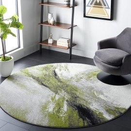 SAFAVIEH Galaxy Collection Area Rug - 4' Round, Grey & Green, Modern Abstract Design, Ideal for High Traffic Areas in Living Room, Bedroom, Dining (GAL117F-4R)