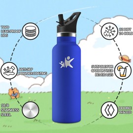 HoneyHolly Children's Water Bottle, 500 ml, BPA-Free, Stainless Steel, Leak-Proof Insulated Flask, Double-Walled, Water Bottle, Thermos Flask, with Straw, Water Bottle for Sports, School, Office