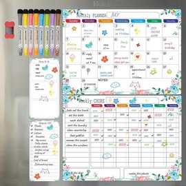 Magnetic Dry Erase Calendar Whiteboard Set, Including 1 Monthly Planner, 1 Weekly Planner, 1 To Do List, 1 Shopping List, 8 Markers and 1 Eraser, School Supplies, Fall Decor