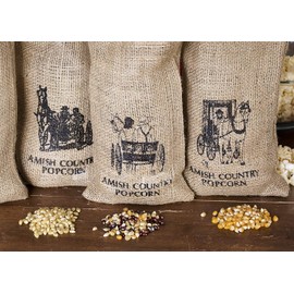 Amish Country Popcorn | 3 - 2 lb Bags | 6 lb Burlap Variety Set | Medium White - Medium Yellow - Rainbow Popcorn Kernels | Old Fashioned with Recipe Guide (3 - 2 lb Bags)