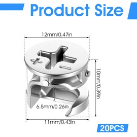 Piriuuo 20 Pcs Cam Locks for Furniture, 12 X 10 mm Furniture Cam Locks, Anti-Rust & Sturdy Cams Lock Fittings for Furnitures Repair Part Replacement
