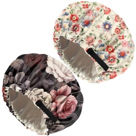 Zewurtuw 2PCS Satin Hair Bonnet Silk Bonnet for Sleeping Double Layer Reusable Elastic Adjustable Hair Caps Cute Women Girls-Rose Pink