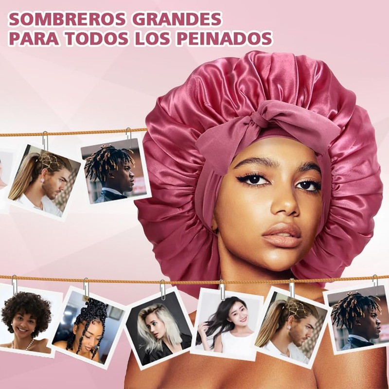 Meajax 2 Piezas Gorro de Pelo Rizado de Satén,Gorro de