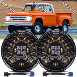 JESUO Fit dodge W100 W200 W300 Pickup 2X 7inch Round LED Headlight Hi/Lo Beam
