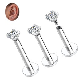 hengkaixuan G23 Titanium Labret Stud Earrings Lip Piercings Cartilage Earrings Helix Stud Earrings with Internal Thread Monroe Medusa Ring 18G 16G Tragus Conch Stud Earrings with CZ for Women Men 3