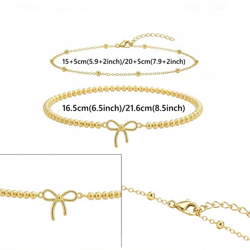 JNUIEU 2pcs Gold Bow Ankle Bracelets for Women 6In 8In